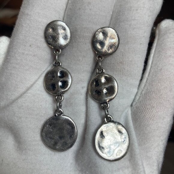 Chicos Silver Tone Hammered Discs Earrings Necklace Set Textured Boho Neutral - Picture 7 of 11